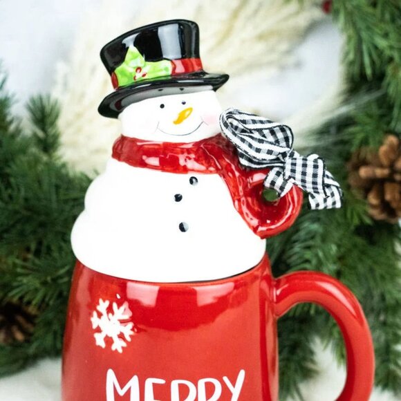 Merry Red Mug with Snowman Lid NIP - Picture 2 of 2